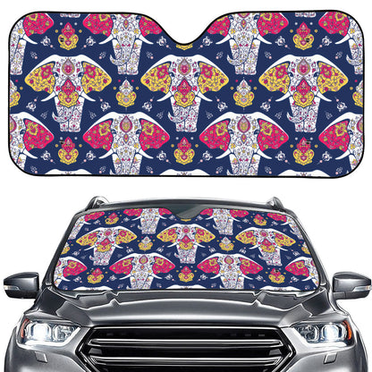 Indian Floral Elephant Pattern Print Car Windshield Sun Shade