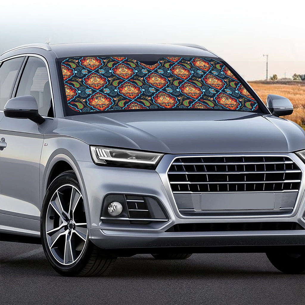 Indian Floral Paisley Pattern Print Car Windshield Sun Shade