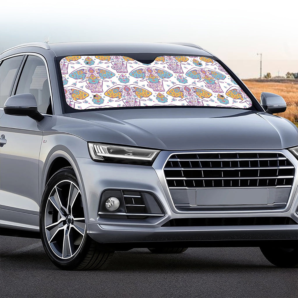 Indian Flower Elephant Pattern Print Car Windshield Sun Shade