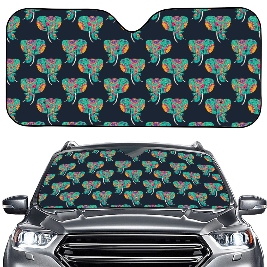 Indian Tribal Elephant Pattern Print Car Windshield Sun Shade