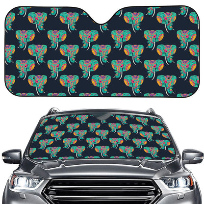 Indian Tribal Elephant Pattern Print Car Windshield Sun Shade