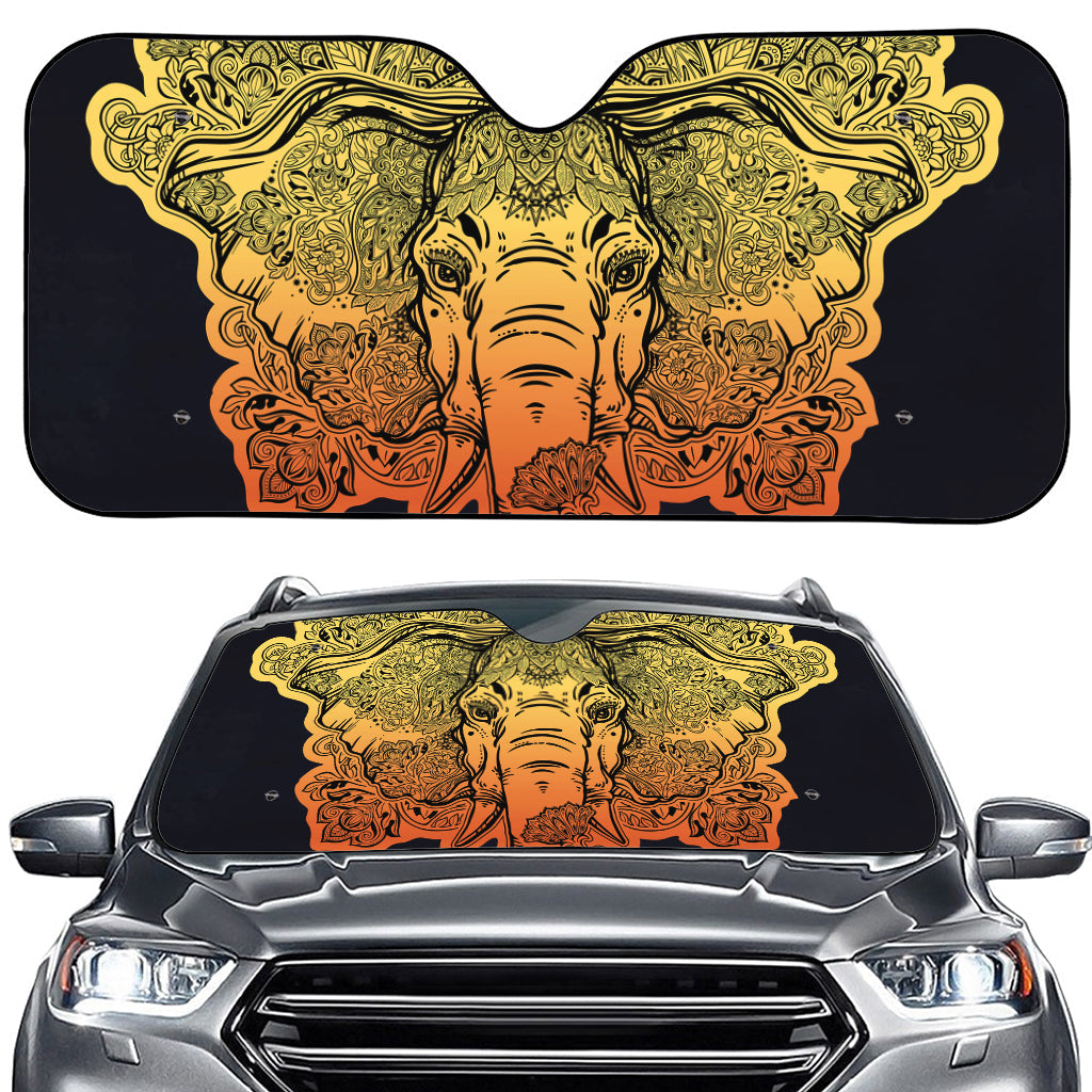 Indian Tribal Spiritual Elephant Print Car Windshield Sun Shade