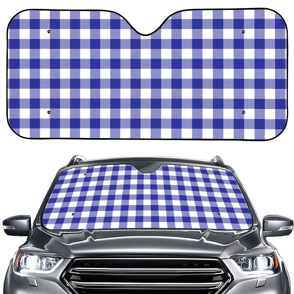 Indigo Blue And White Gingham Print Car Windshield Sun Shade