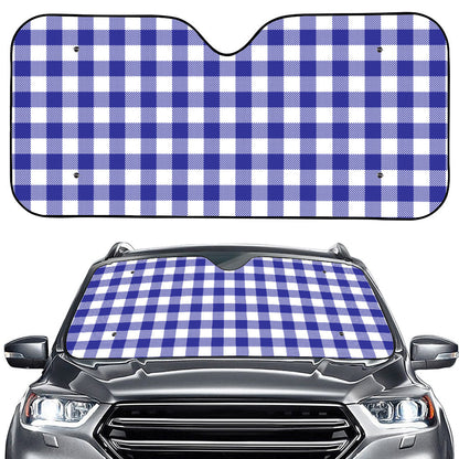 Indigo Blue And White Gingham Print Car Windshield Sun Shade