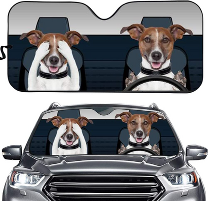 Jack Russell Terrier Driving Car Windshield Sunshade