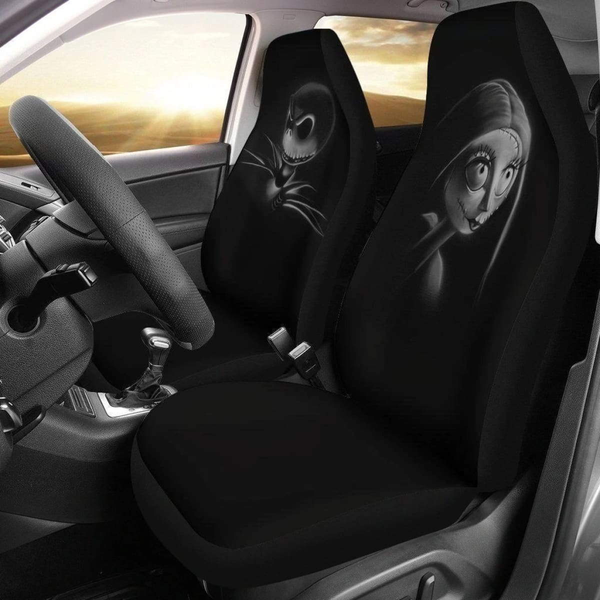 Jack & Sally In Black Car Seat Covers Universal Fit 194801