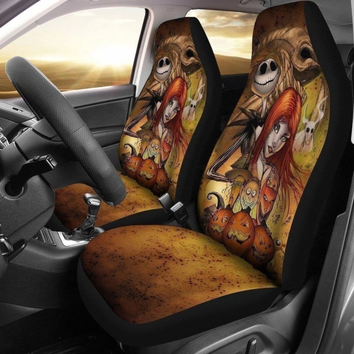 Jack & Sally Nightmare Before Christmas Orange Car Seat Covers Universal Fit 194801