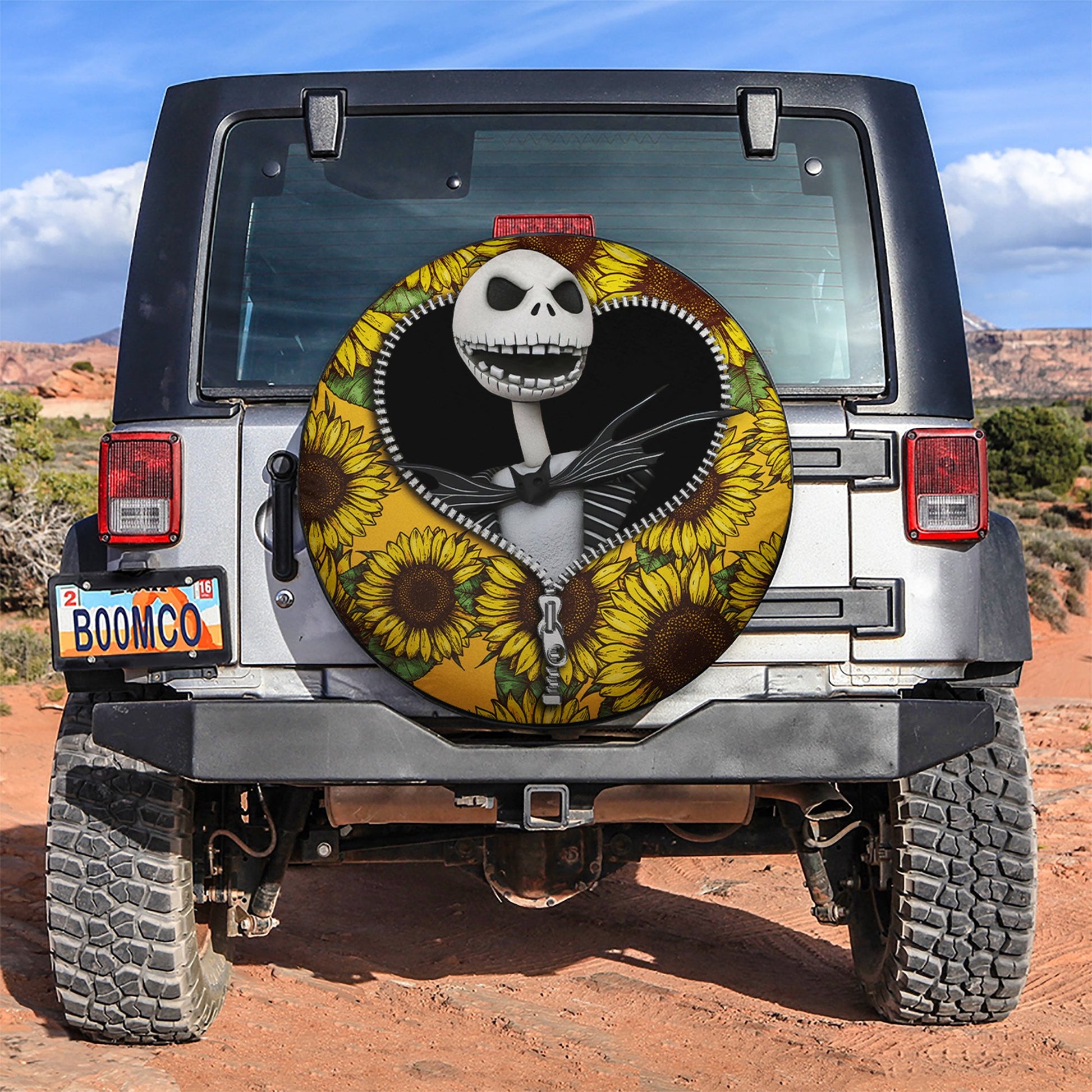 Jack Skellington Nightmare Before Christmas Sunflower Zipper Car Spare Tire Cover