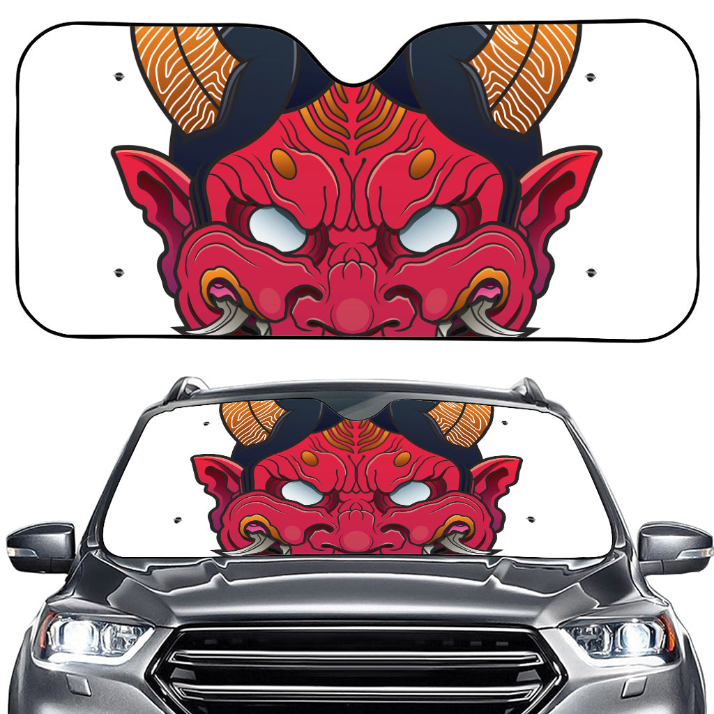 Japanese Demon Mask Print Car Windshield Sun Shade