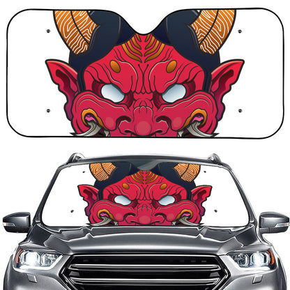 Japanese Demon Mask Print Car Windshield Sun Shade