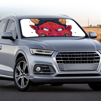 Japanese Demon Mask Print Car Windshield Sun Shade