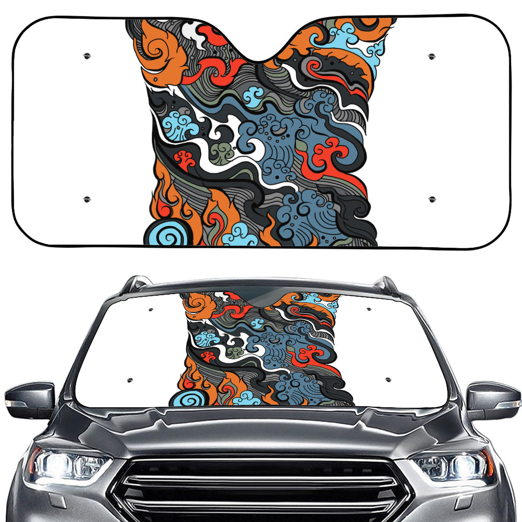 Japanese Elemental Tattoo Print Car Windshield Sun Shade