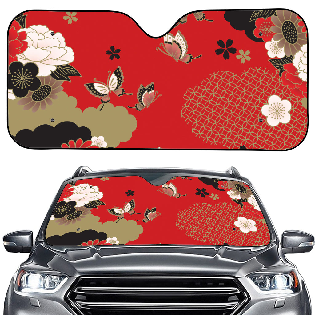 Japanese Flower Print Car Windshield Sun Shade