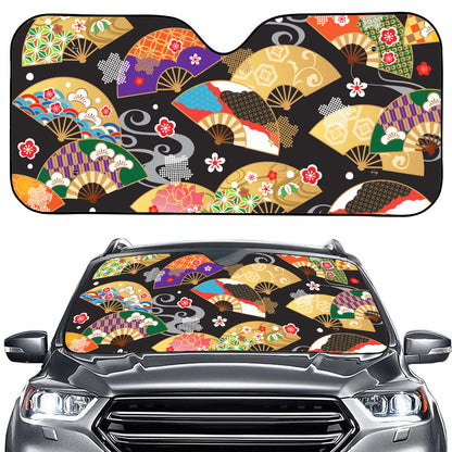 Japanese Hand Fan Pattern Print Car Windshield Sun Shade