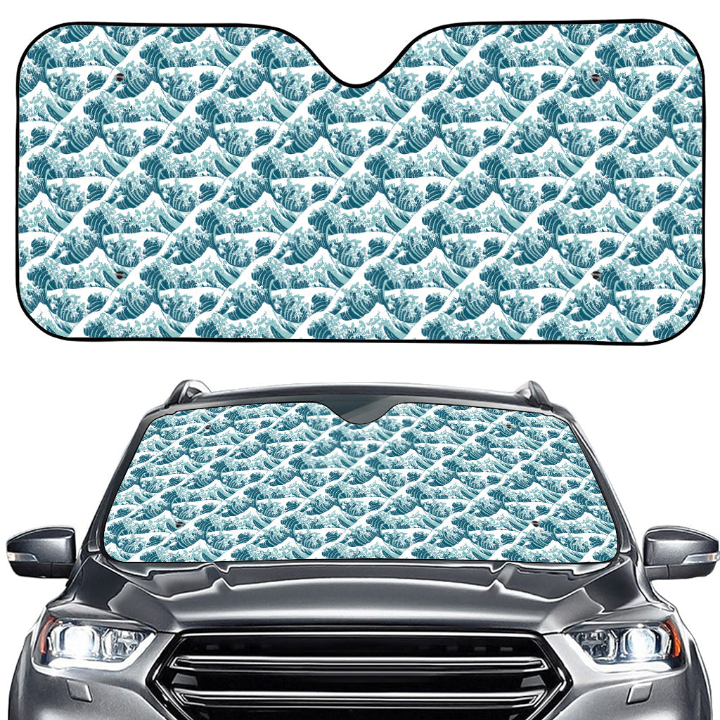 Japanese Kanagawa Wave Pattern Print Car Windshield Sun Shade