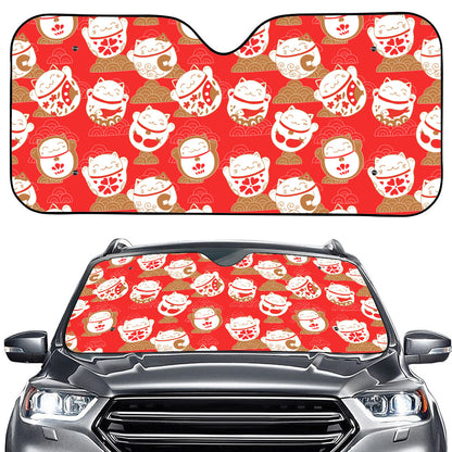 Japanese Lucky Cat Pattern Print Car Windshield Sun Shade