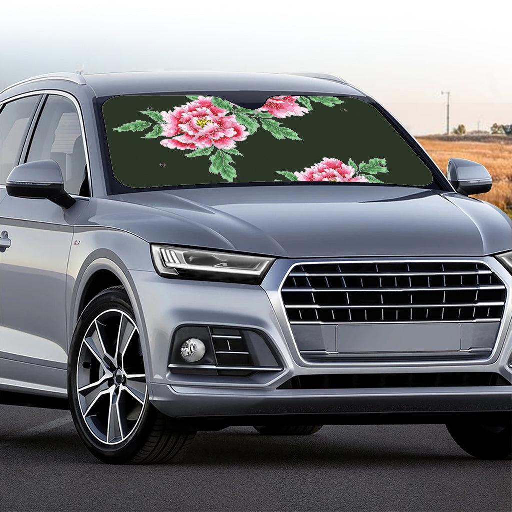 Japanese Peony Print Car Windshield Sun Shade