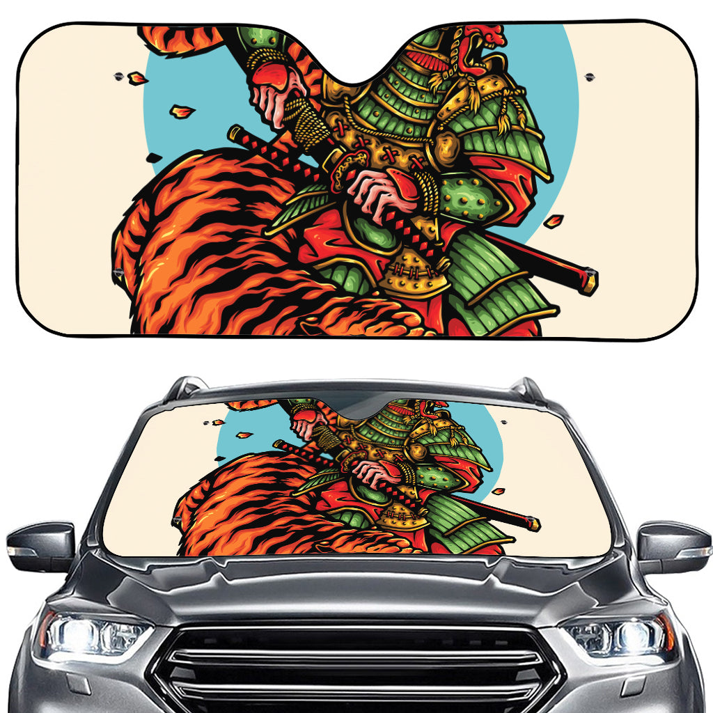 Japanese Samurai And Tiger Print Car Windshield Sun Shade