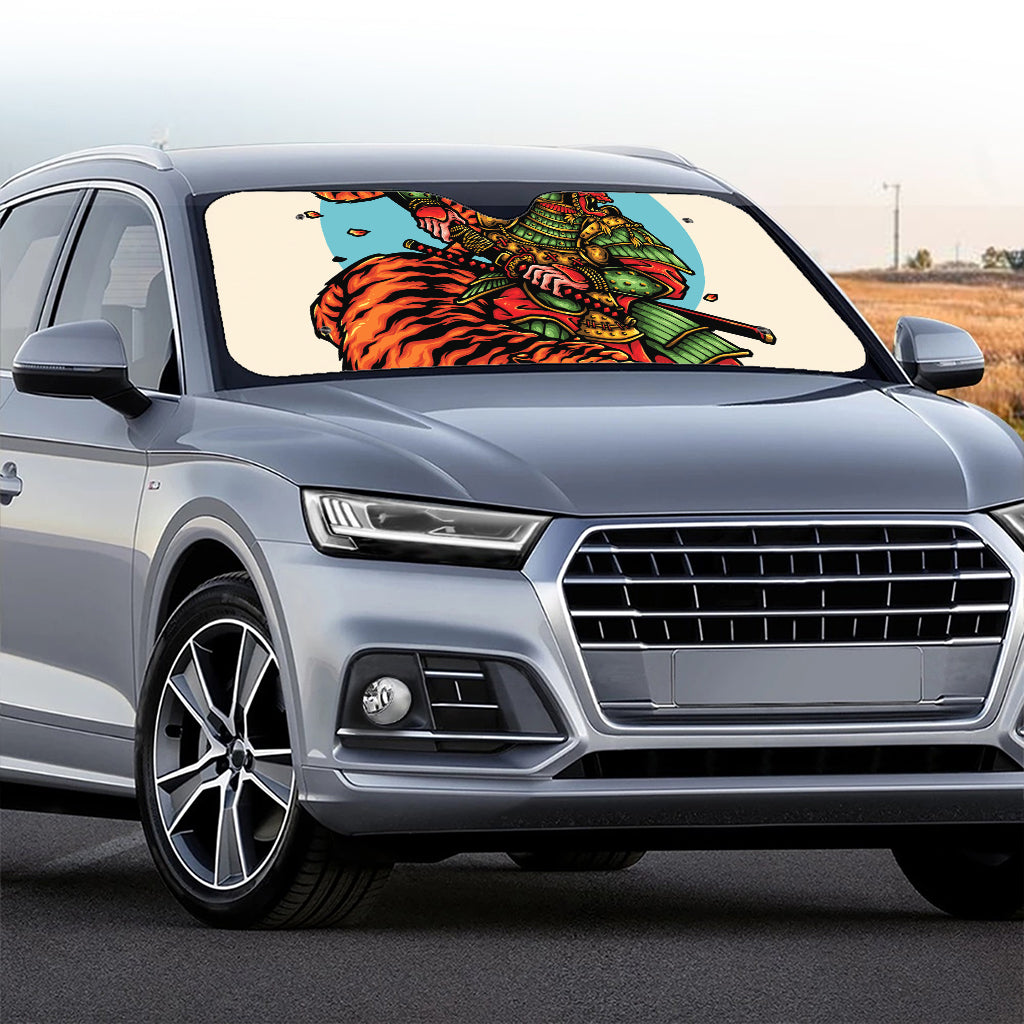 Japanese Samurai And Tiger Print Car Windshield Sun Shade