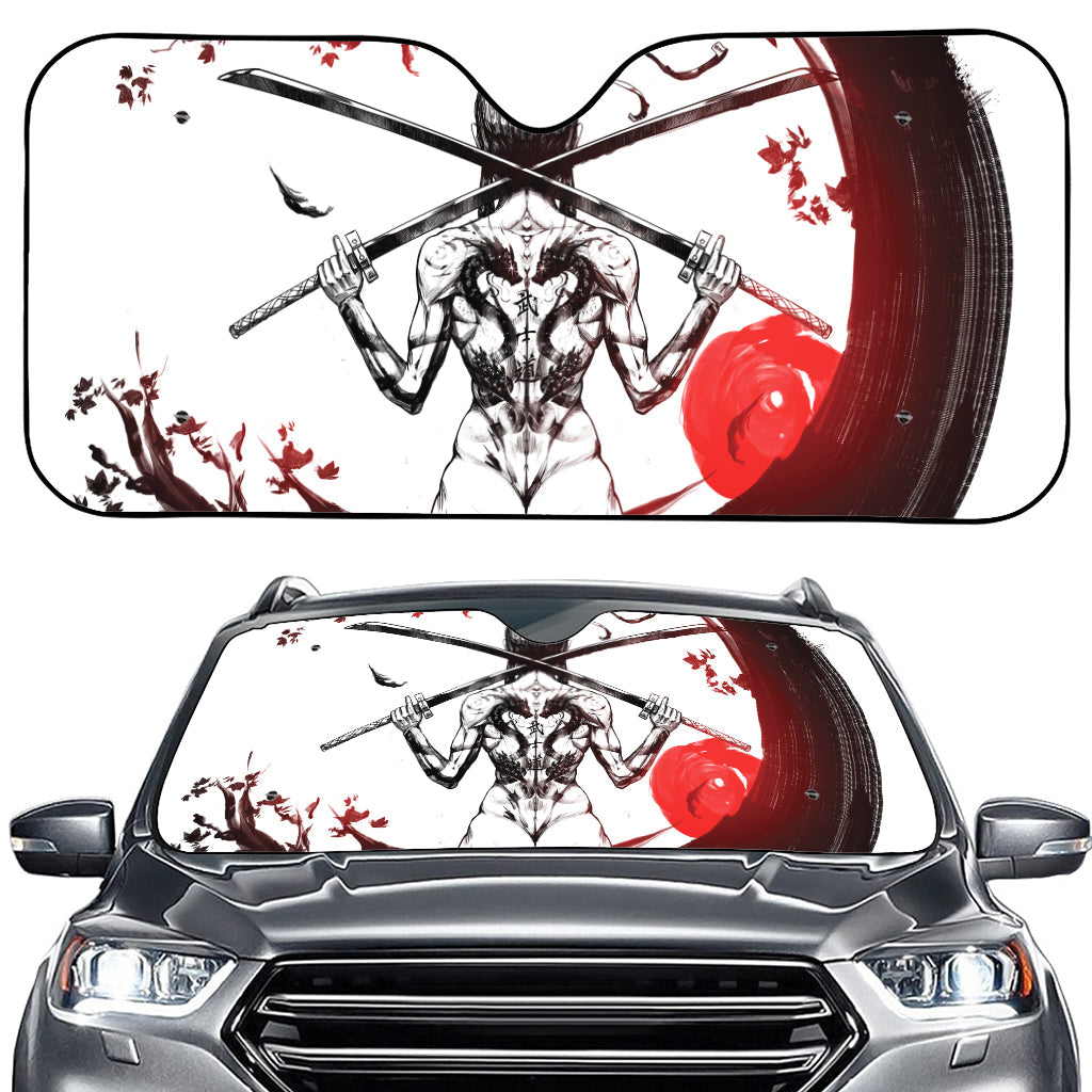 Japanese Samurai Woman Print Car Windshield Sun Shade