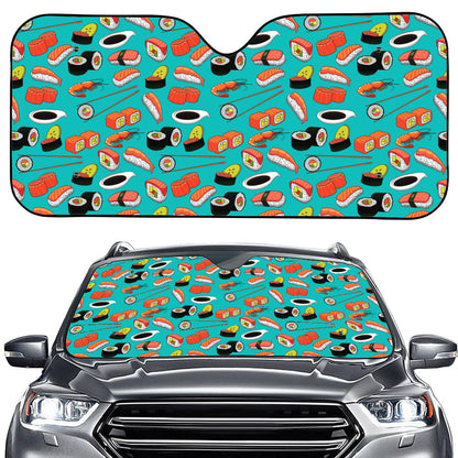 Japanese Sushi And Rolls Pattern Print Car Windshield Sun Shade