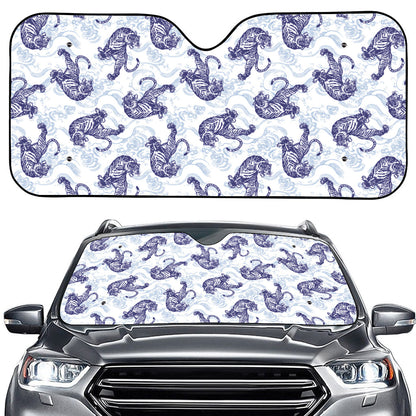 Japanese White Tiger Pattern Print Car Windshield Sun Shade