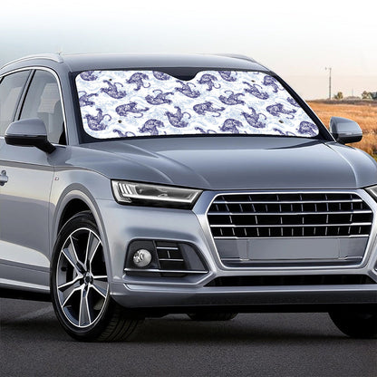 Japanese White Tiger Pattern Print Car Windshield Sun Shade