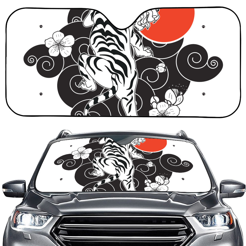 Japanese White Tiger Tattoo Print Car Windshield Sun Shade