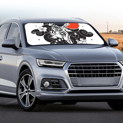 Japanese White Tiger Tattoo Print Car Windshield Sun Shade