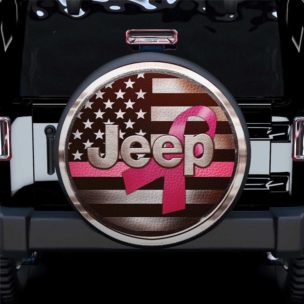 Jeep Breast Cancer Awareness US Flag Car Spare Tire Cover