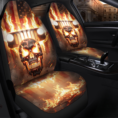 Jeep Car Seat Covers – Skull and USA Flag Design