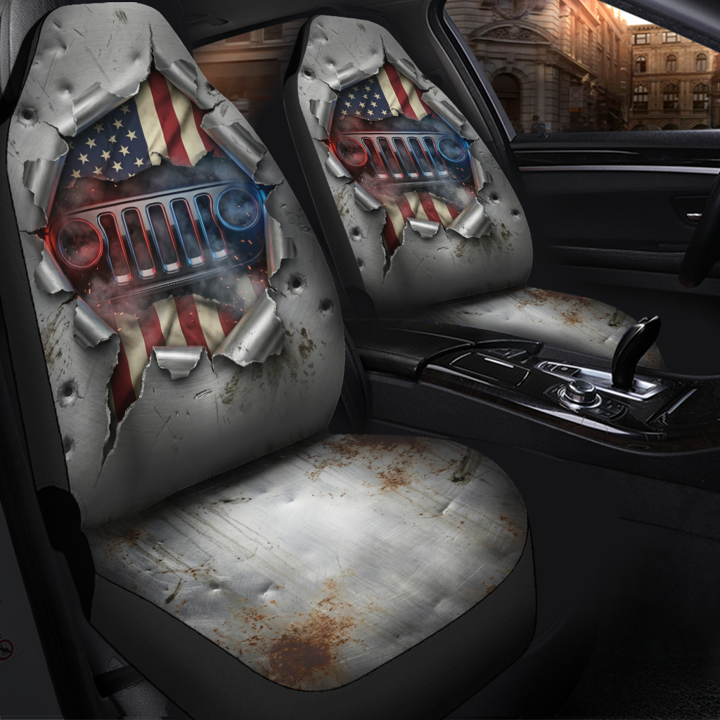 Jeep Car Seat Covers – Usa Flag Ripped Metal Edition