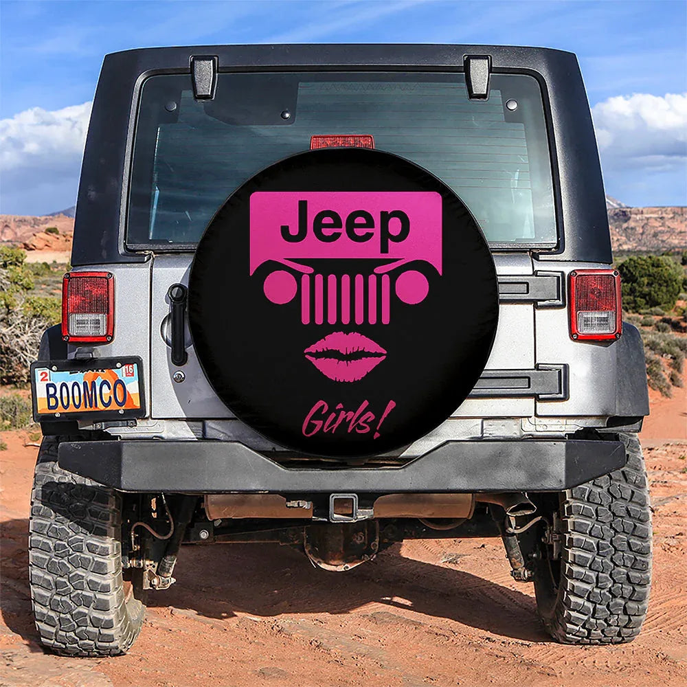 Jeep Girl Pink Car Leather Spare Tire Cover - PersonalizedFury