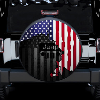 Jeep In American Flag Car Spare Tire Cover