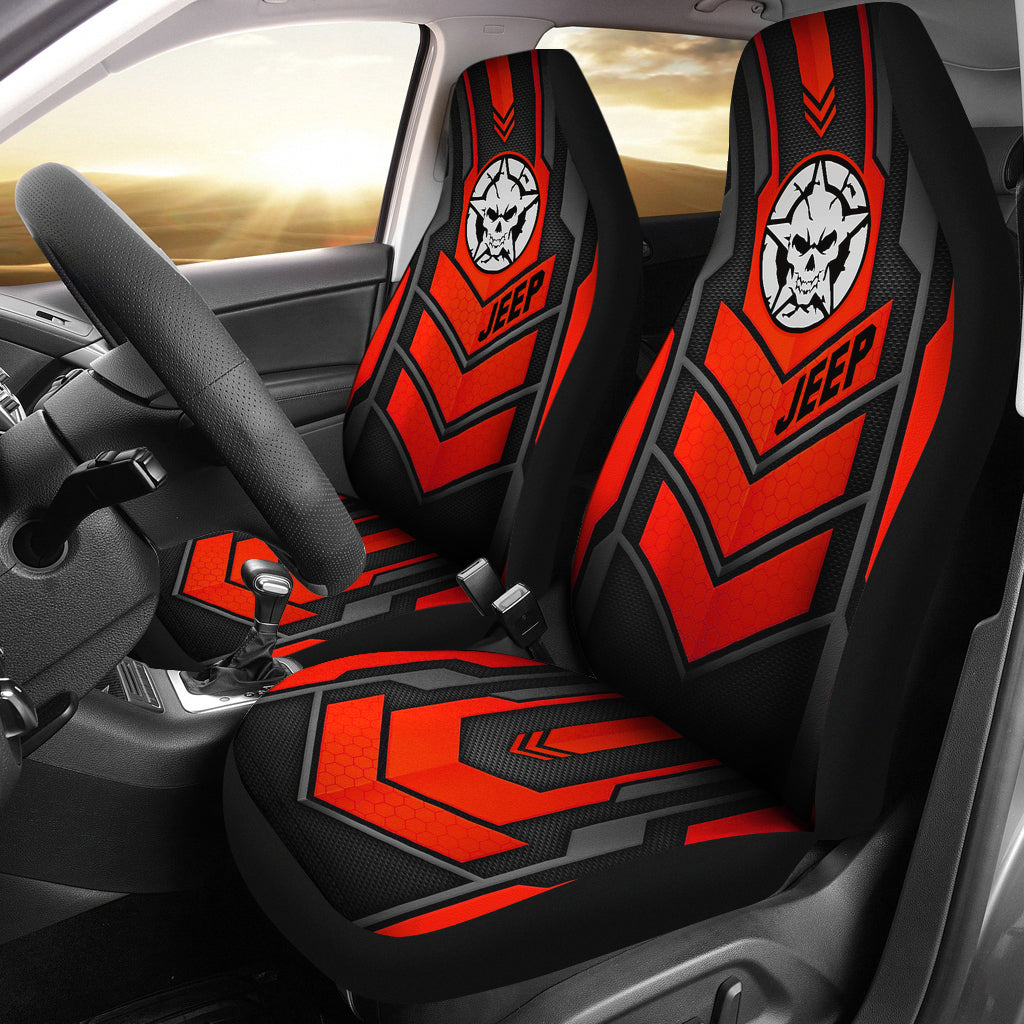 Jeep Skull Frame Red Color Car Seat Covers Car Accessories Ci220602-12
