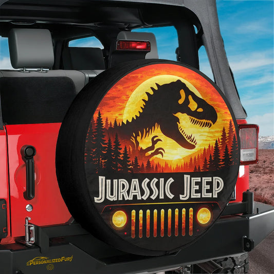Jeep Wheel Cover Jurassic Park – Leather Spare Tire Cover - Car Accessories - PersonalizedFury