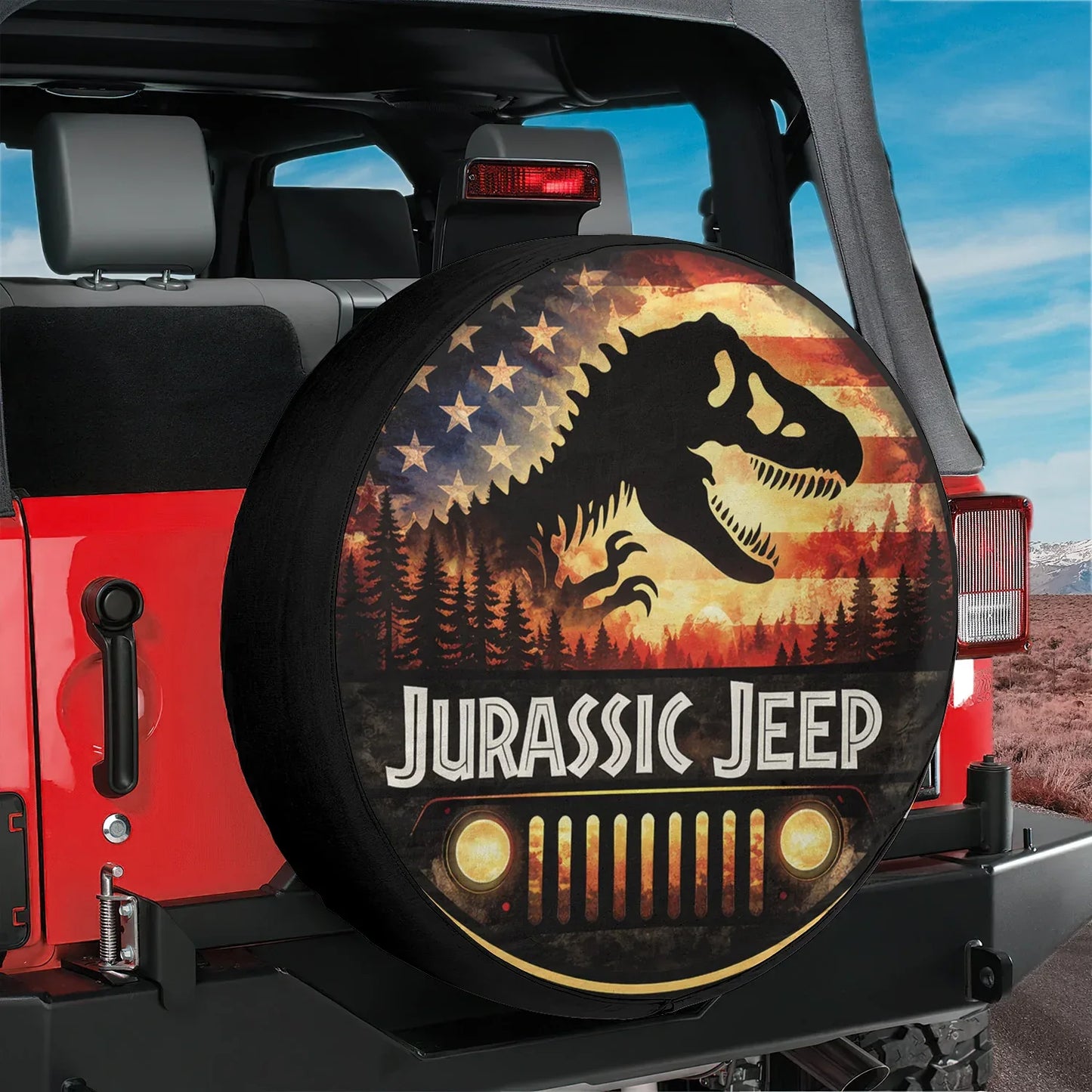Jeep Wheel Cover – Jurassic Park Leather Spare Tire Cover - PersonalizedFury