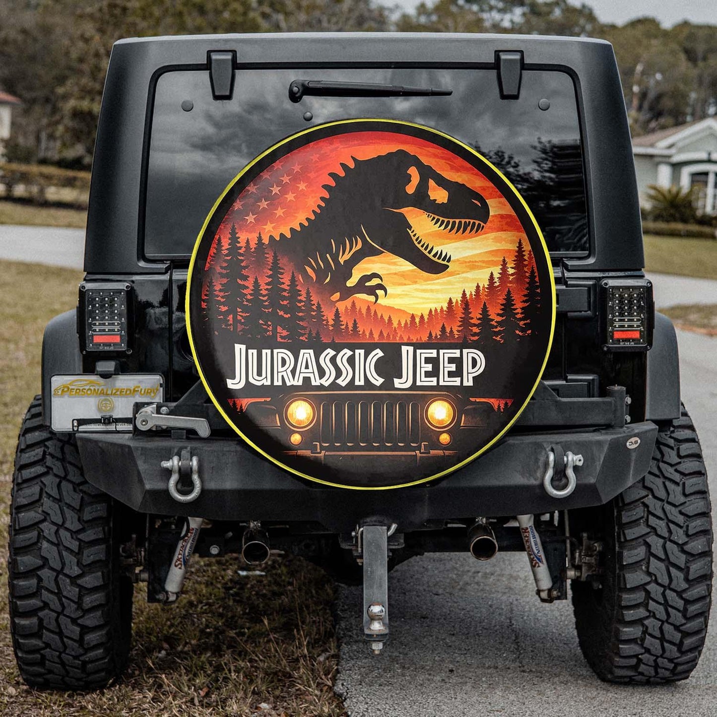 Jeep Wheel Cover Leather Spare Tire Cover – Jurassic Park Theme - PersonalizedFury