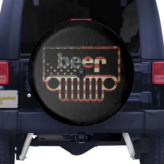 Jeep Beer Square Tire Cover Accessories – USA Flag Design - PersonalizedFury