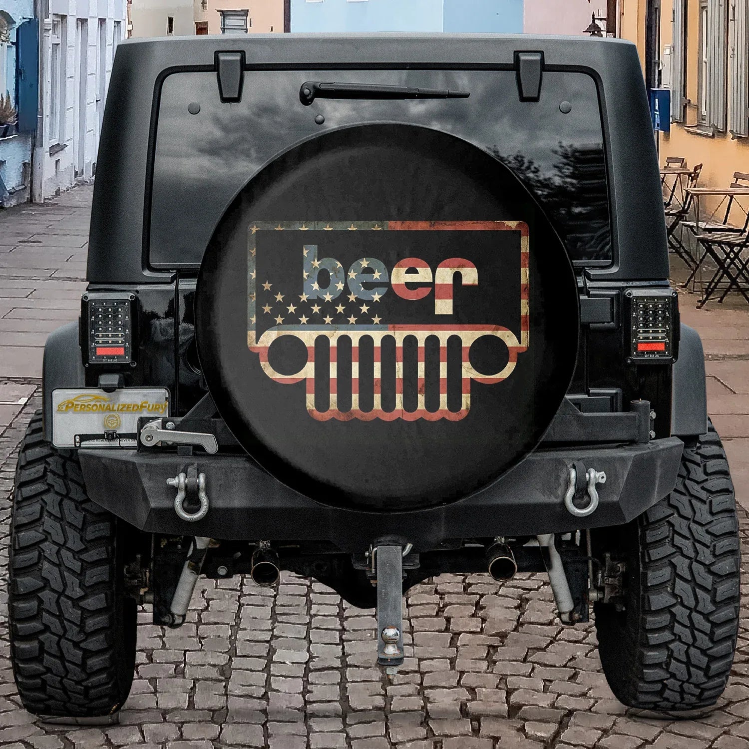 Jeep Beer Square Tire Cover Accessories – USA Flag Design - PersonalizedFury