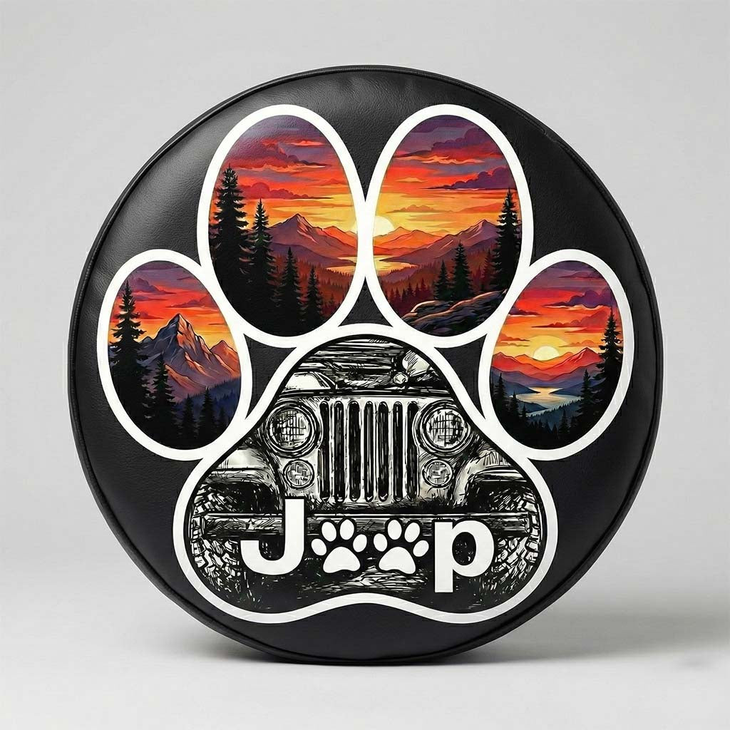 Jeep Dog Paw Leather Spare Tire Cover - Jeep Wheel Cover
