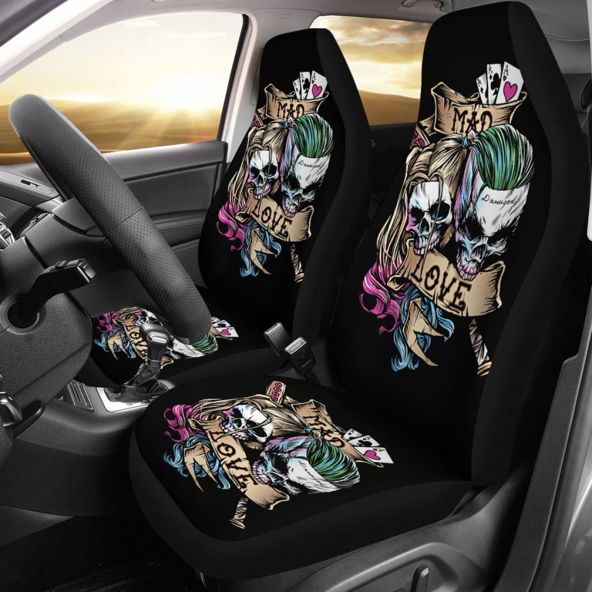 Joker And Harley Quinn Skull Car Seat Covers Movie Fan Gift H031020 Universal Fit 225311
