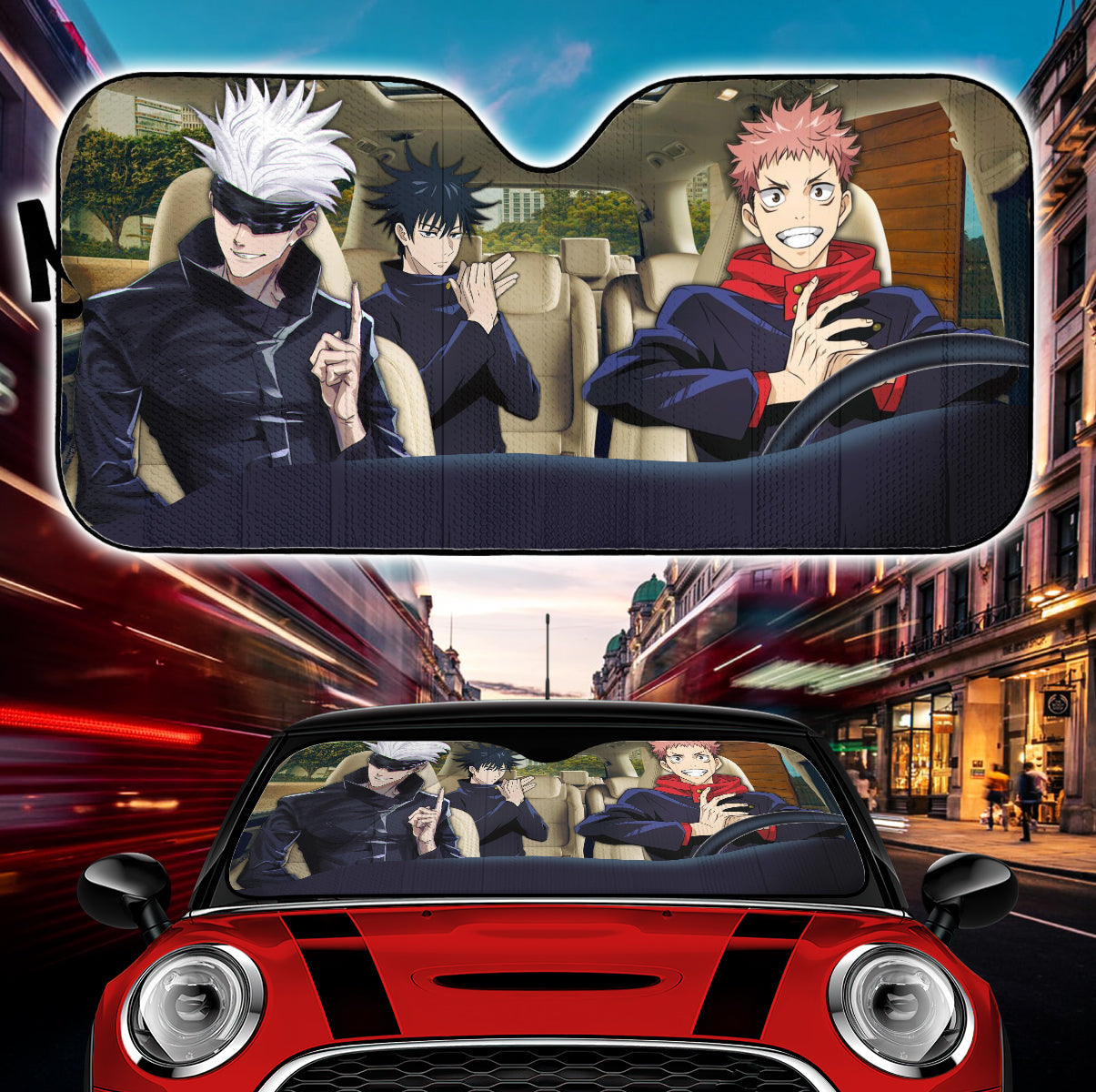 Jujutsu Kaisen Anime Team Driving Gojo Car Auto Sun Shades Windshield Accessories Decor Gift