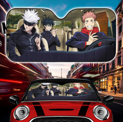 Jujutsu Kaisen Anime Team Driving Gojo Car Auto Sun Shades Windshield Accessories Decor Gift