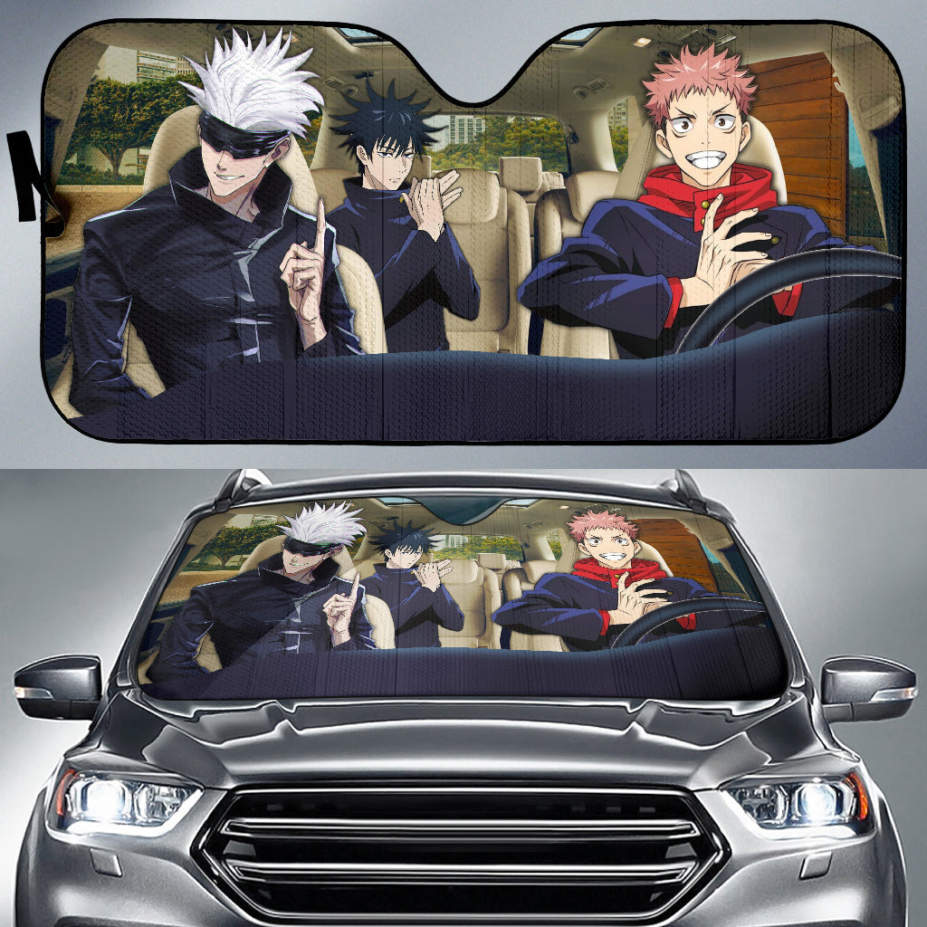Jujutsu Kaisen Anime Team Driving Gojo Car Auto Sun Shades Windshield Accessories Decor Gift