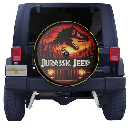 Jurassic Jeep Leather Spare Tire Cover - Dino Jeep Trail Design - Car Accessories - PersonalizedFury
