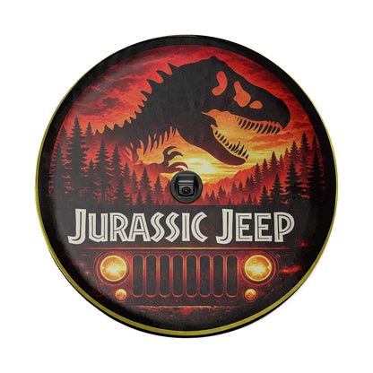 Jurassic Jeep Leather Spare Tire Cover - Dino Jeep Trail Design - Car Accessories - PersonalizedFury