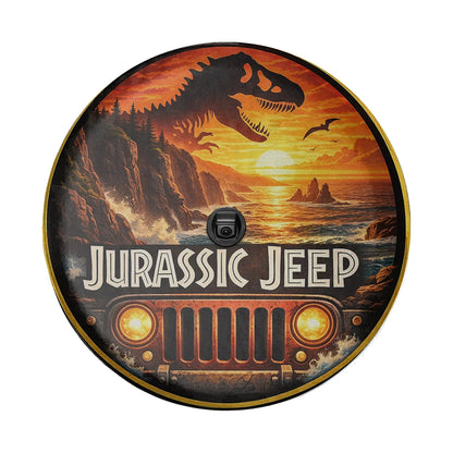 Jurassic Jeep Leather Spare Tire Cover - Dino Trail Adventure Design - Car Accessories - PersonalizedFury