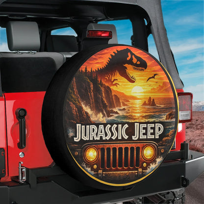Jurassic Jeep Leather Spare Tire Cover - Dino Trail Adventure Design - Car Accessories - PersonalizedFury