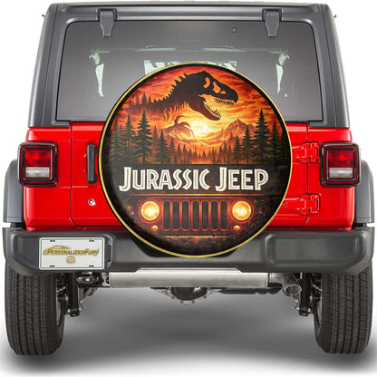 Jurassic Jeep Leather Spare Tire Cover - Jurassic Outdoor Adventure Design - Car Accessories - PersonalizedFury